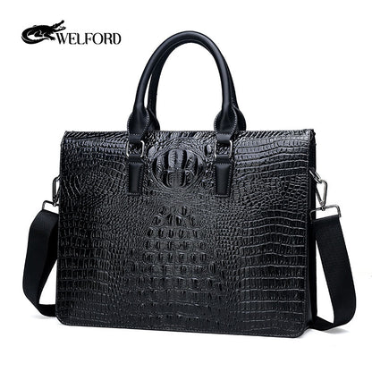 Men's crocodile pattern laptop bag briefcase