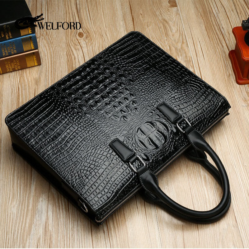 Men's crocodile pattern laptop bag briefcase