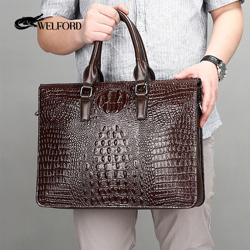 Men's crocodile pattern laptop bag briefcase
