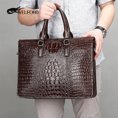 Men's crocodile pattern laptop bag briefcase