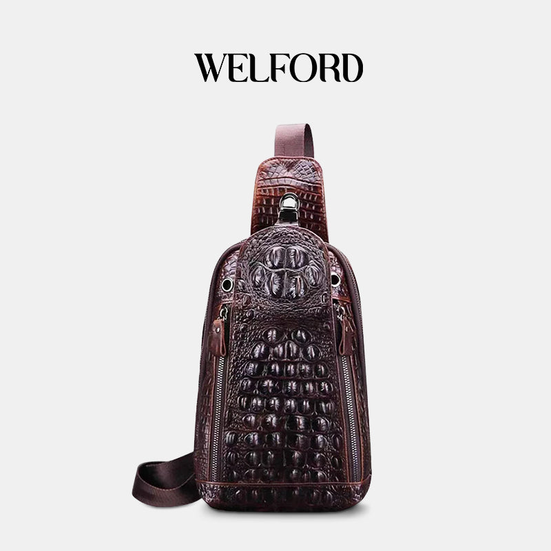 Crocodile Pattern Men's Casual Crossbody Bag