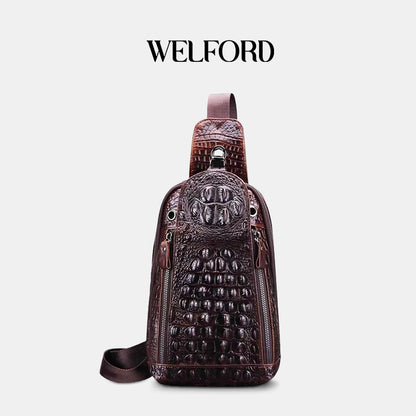 Crocodile Pattern Men's Casual Crossbody Bag