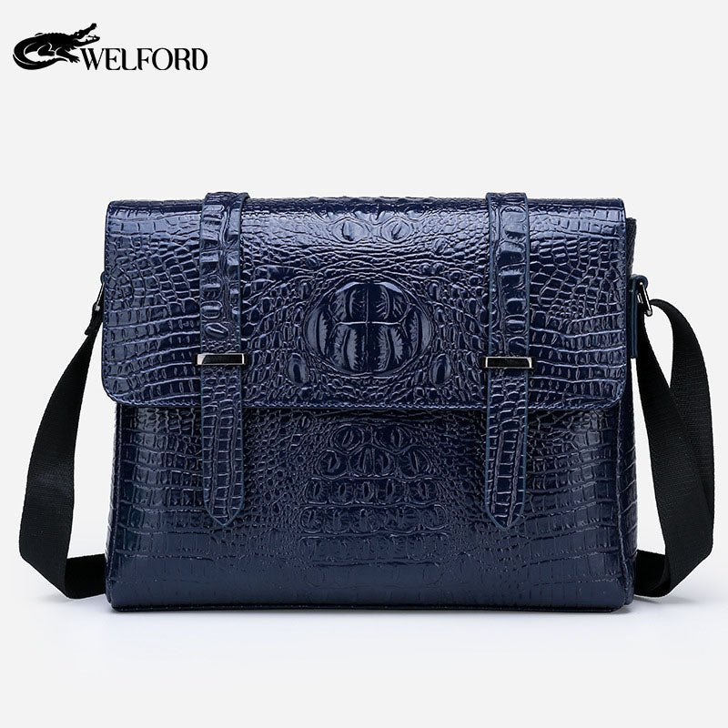 Horizontal Crocodile Pattern Men's Bag One Shoulder Briefcase