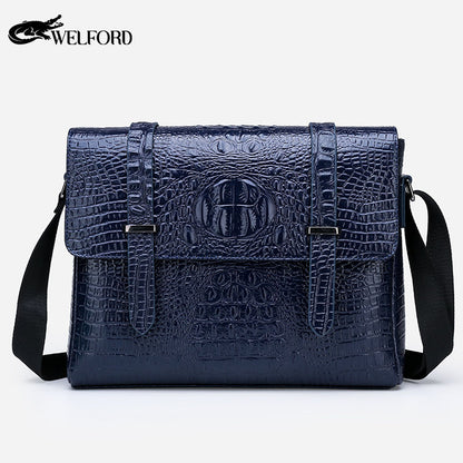Horizontal Crocodile Pattern Men's Bag One Shoulder Briefcase