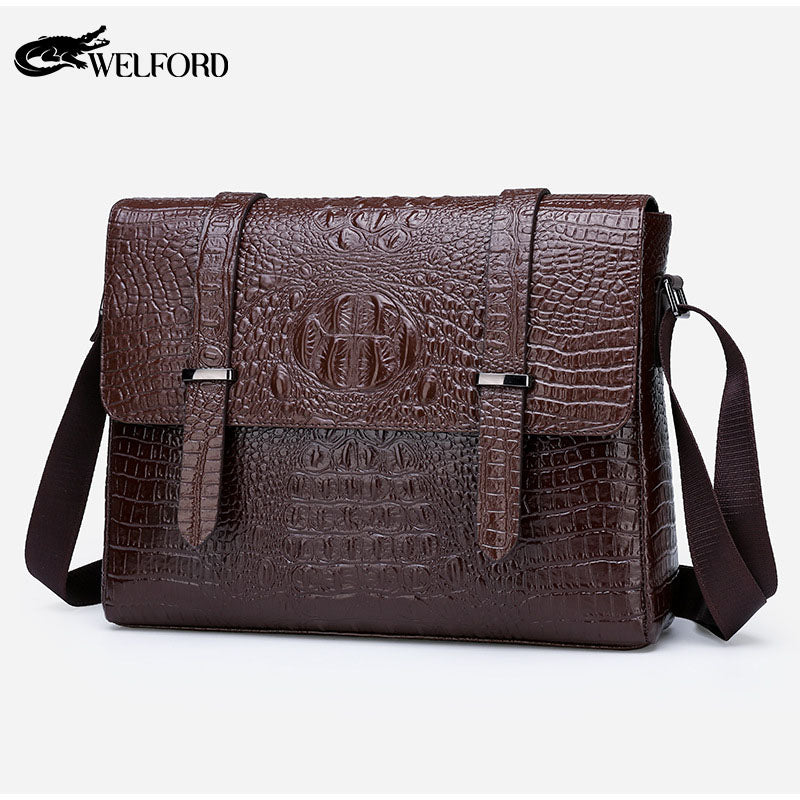 Horizontal Crocodile Pattern Men's Bag One Shoulder Briefcase