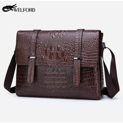 Horizontal Crocodile Pattern Men's Bag One Shoulder Briefcase