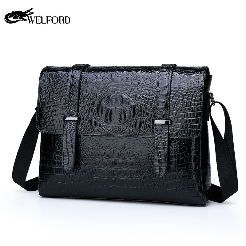 Horizontal Crocodile Pattern Men's Bag One Shoulder Briefcase