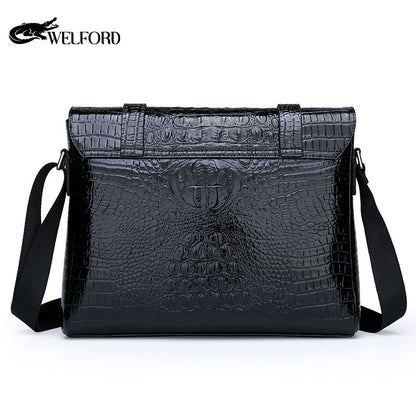 Horizontal Crocodile Pattern Men's Bag One Shoulder Briefcase