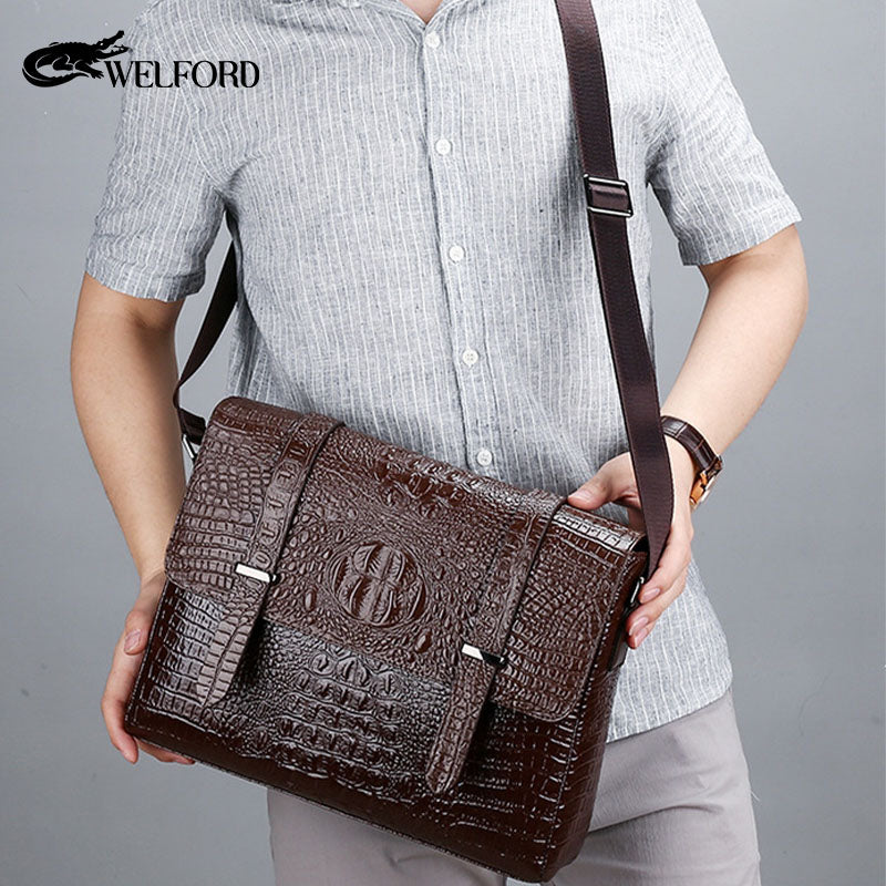 Horizontal Crocodile Pattern Men's Bag One Shoulder Briefcase