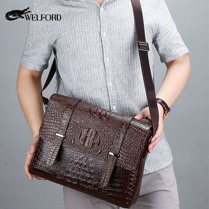 Horizontal Crocodile Pattern Men's Bag One Shoulder Briefcase