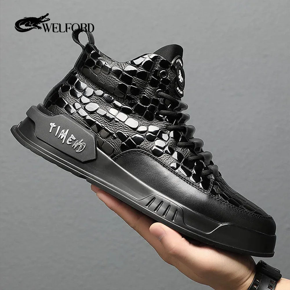 Fashionable men's shoes with velvet stone pattern genuine leather