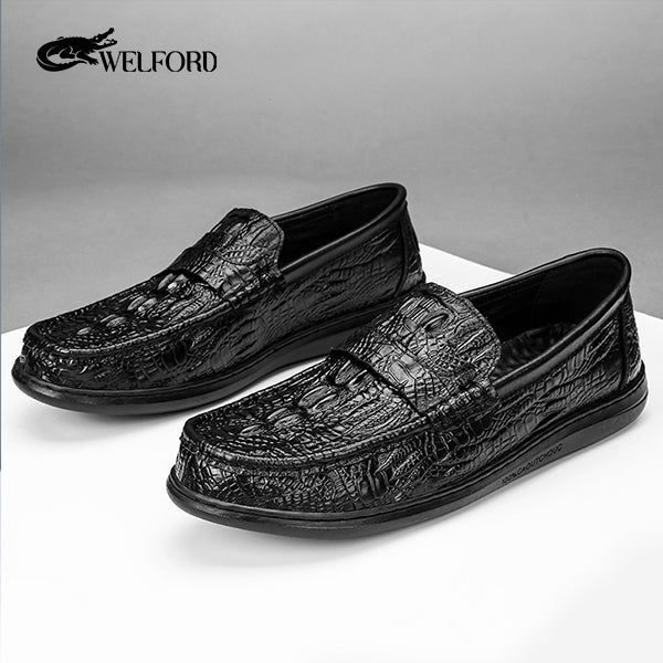 New men's genuine leather crocodile pattern loafers