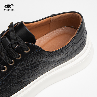 Italian Versatile Genuine Leather Crocodile Pattern Men's Sneakers