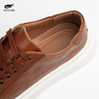 Italian Versatile Genuine Leather Crocodile Pattern Men's Sneakers