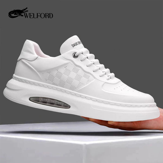 New white leather breathable men's sneakers