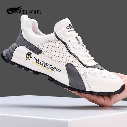 Breathable hollow perforated leather sports dad shoes