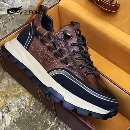 Men's Italian Leather Raised Crocodile Sneakers