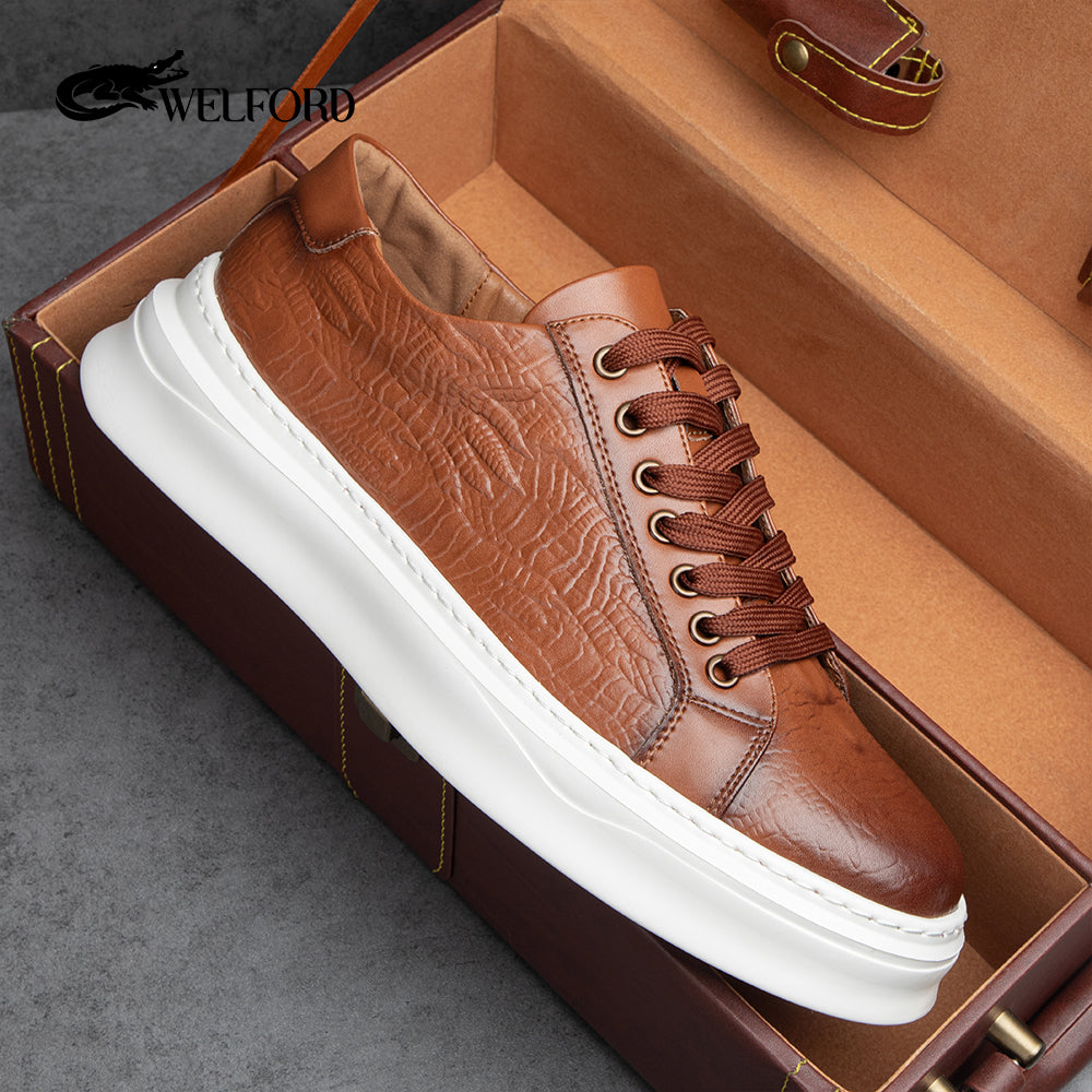 Italian versatile genuine leather crocodile pattern men's sneakers
