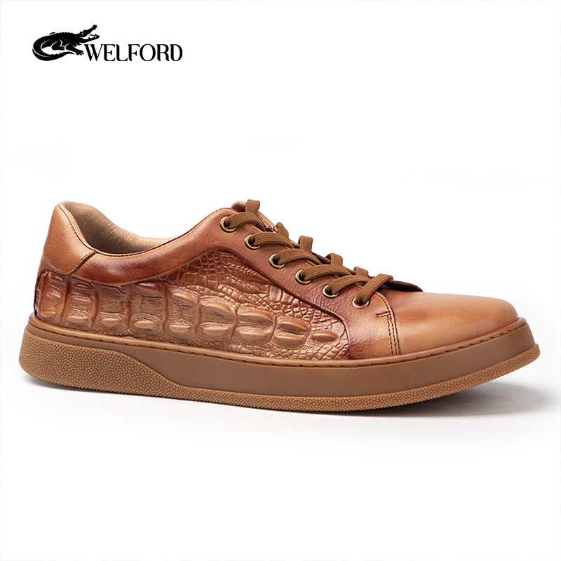 High-end genuine leather retro cowhide crocodile pattern casual shoes
