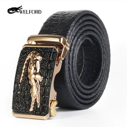 Men's crocodile pattern genuine leather belt with automatic buckle for men