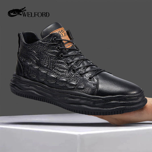 Men's crocodile pattern high-top shoes