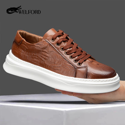 Italian versatile genuine leather crocodile pattern men's sneakers