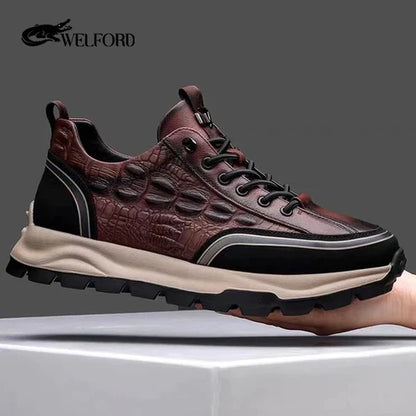 Men's Italian Leather Raised Crocodile Sneakers