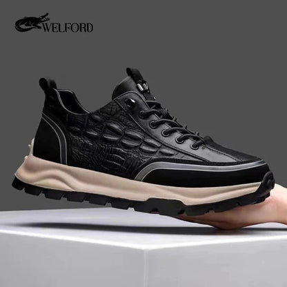 Men's Italian Leather Raised Crocodile Sneakers