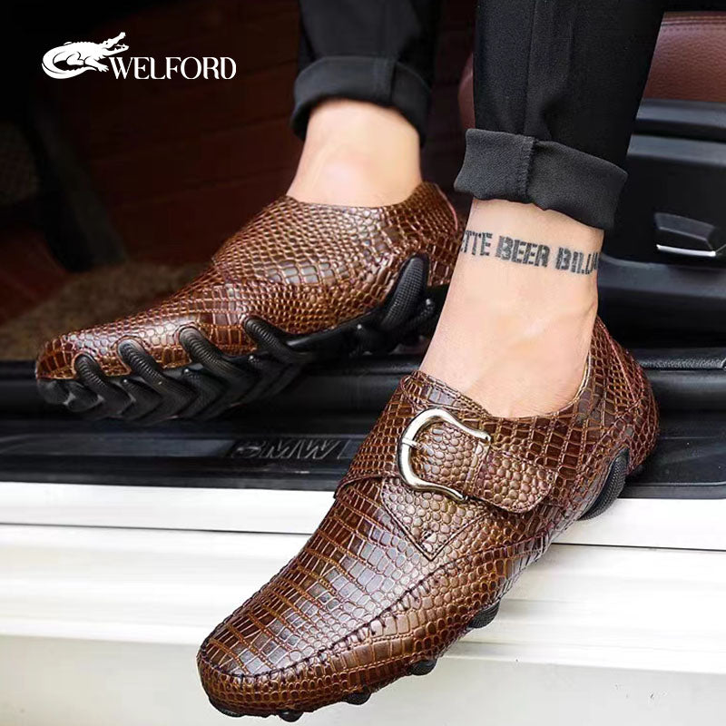 Men's crocodile pattern casual leather shoes
