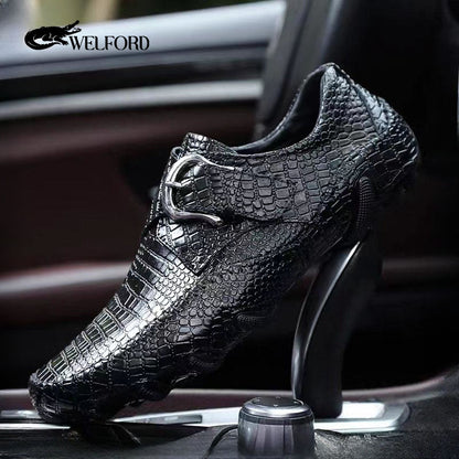 Men's crocodile pattern casual leather shoes