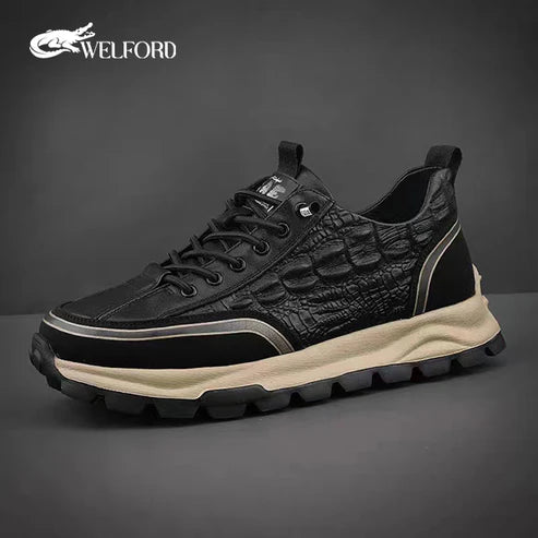 Men's Italian Leather Raised Crocodile Sneakers