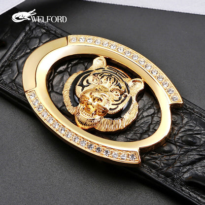 Men's tiger head crocodile leather business casual belt