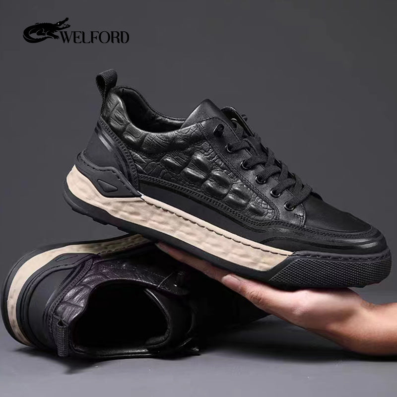 High-end crocodile pattern genuine leather casual shoes