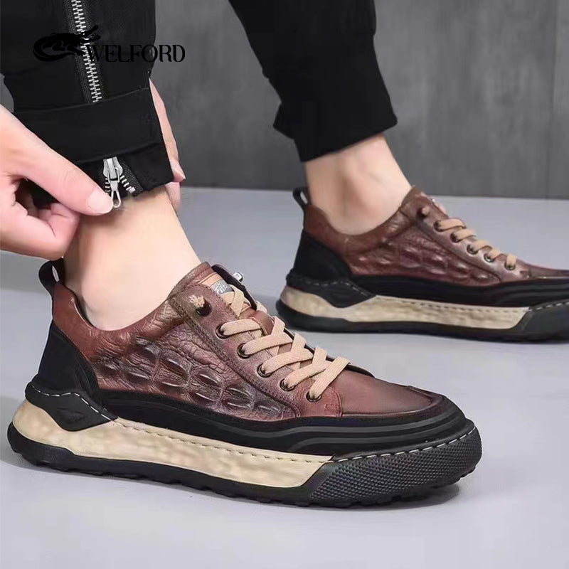 High-end crocodile pattern genuine leather casual shoes