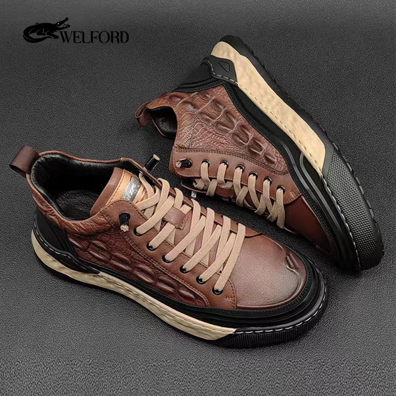 High-end crocodile pattern genuine leather casual shoes