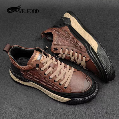 High-end crocodile pattern genuine leather casual shoes