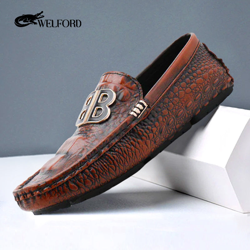Men's crocodile pattern beanie leather shoes