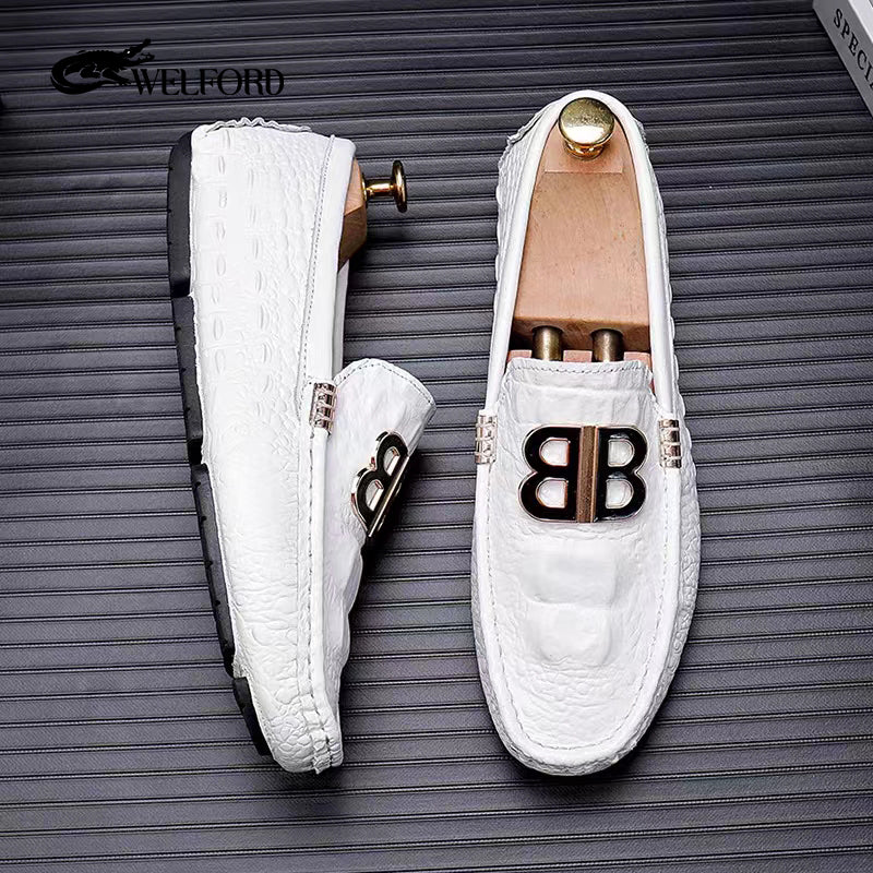 Men's crocodile pattern beanie leather shoes