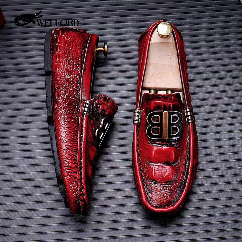 Men's crocodile pattern beanie leather shoes