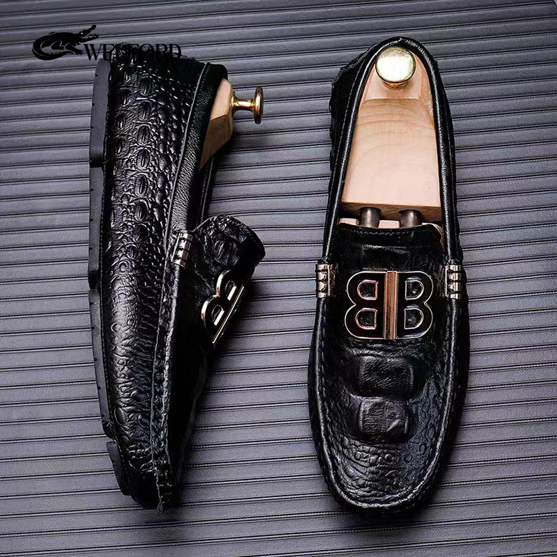 Men's crocodile pattern beanie leather shoes