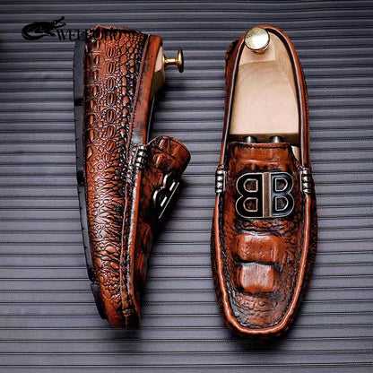 Men's crocodile pattern beanie leather shoes