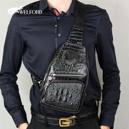 Men's crocodile pattern genuine leather chest bag
