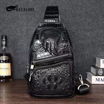 Men's crocodile pattern genuine leather chest bag