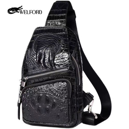 Men's crocodile pattern genuine leather chest bag