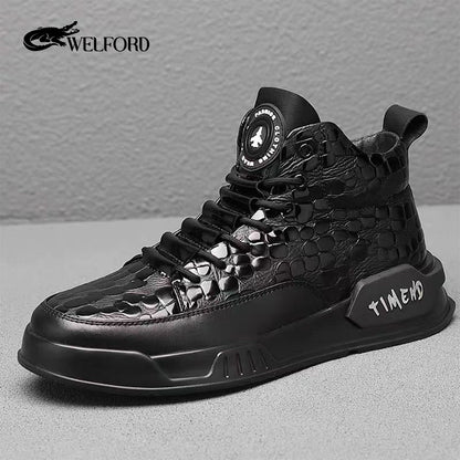 Fashionable men's shoes with velvet stone pattern genuine leather