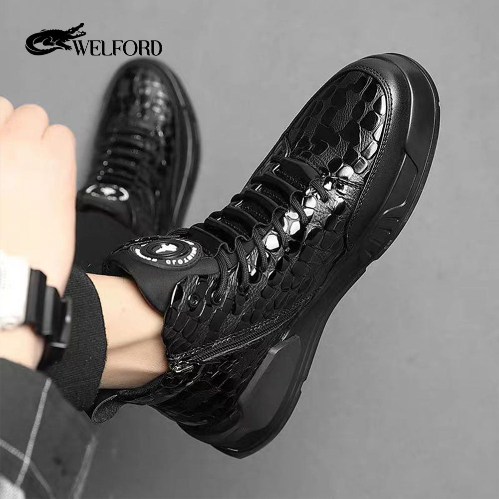 Fashionable men's shoes with velvet stone pattern genuine leather