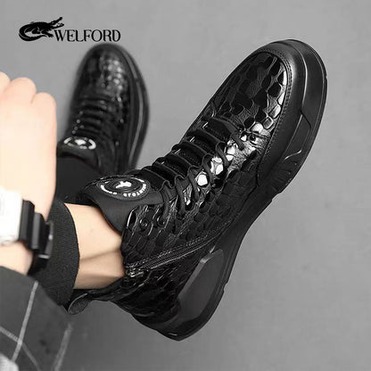 Fashionable men's shoes with velvet stone pattern genuine leather