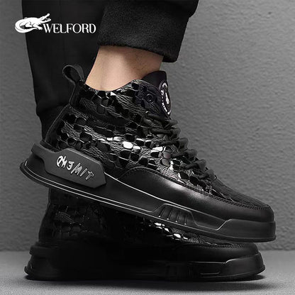 Fashionable men's shoes with velvet stone pattern genuine leather