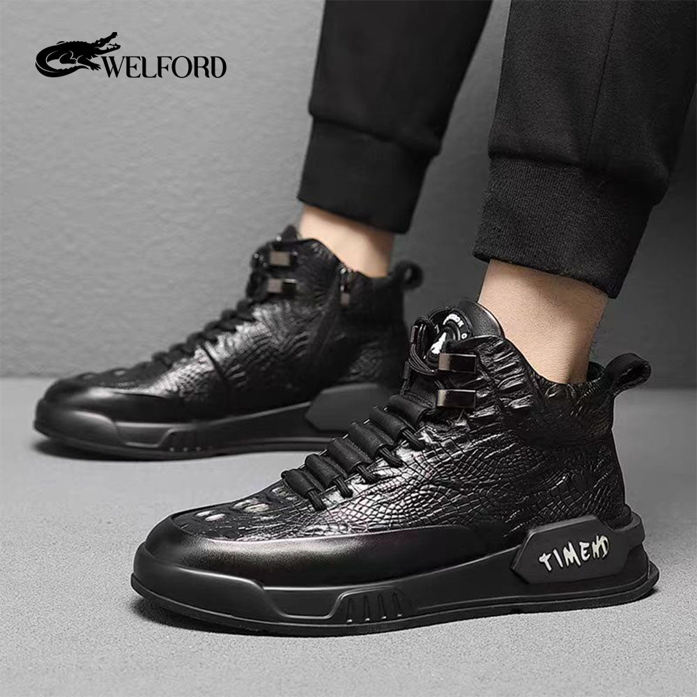 Suede leather crocodile pattern shoes