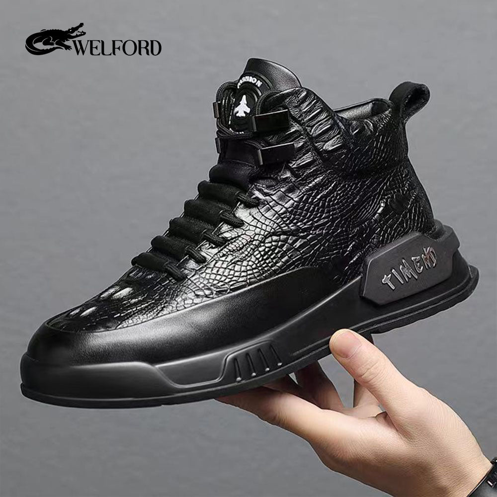 Suede leather crocodile pattern shoes